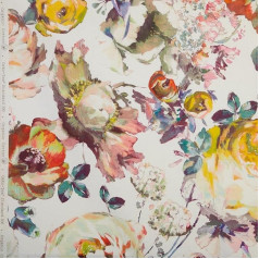 Kt KILOtela - Digital Printed Canvas Fabric Half Panama Fabric Organic Cotton Decoration Tapestry Cushion 100cm Length x 280cm Width Buring Rose Multicolor White 1 Meter
