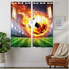YISUMEI - Opaque Curtains - Stadium Flame Football, 160 x 110 cm, Set of 2 Blackout Curtains with Eyelets for Bedroom, Living Room