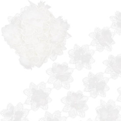 GORGECRAFT 5 Yard 3D Flower with Pearl Lace Edge Trim 75mm Wide Embroidered Lace Multilayer Mesh Flower White Edge Trims Fabric Applique for DIY Sewing Crafts Clothing Dress Decoration