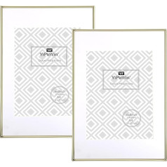 Metal Picture Frames with Mount for 6x8 Elegant Slim Coated Photo Frames A4 with Soft Velvet Backing for Desk Wall Decoration (Gold) - Pack of 2