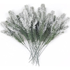HBell Artificial Pine Needles Branches 24cm Artificial Frosted Pine Wood Green Stems Christmas Tree Christmas Tree Winter Artificial Fir Pine Sprays Branch for Crafts Christmas Wreaths