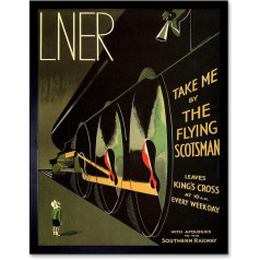 Wee Blue Coo LTD Travel LNER Railway Flying Scotsman UK Locomotive Vintage Advert Art Print Framed Poster Wall Decor Art Print Poster Wall Decoration 12 x 16 Inches