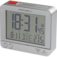 ATRIUM radio-controlled alarm clock digital silver with illumination, snooze, date and temperature display A760-19