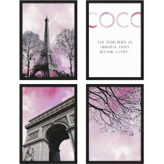 Lost in Today® Premium Paris Poster Set Coco Poster France Decoration Aesthetic Room Decor Poster Pink Pictures Paris Pictures Aesthetic Art Print Eiffel Tower Poster 4 x A4 without Frame