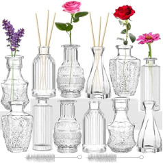 Small Vases Set of 12 Mini Vases Glass Vintage Wedding Crystals Clear Flower Vase Various Sizes Modern Narrow Glass Vases Table Decoration for Flowers Decoration Living Room Bathroom Mother's Day Gift
