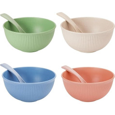 CSYY Pack of 4 Pasta Bowls, 750 ml Unbreakable Plastic Bowl and Spoon, Food-Safe, Lightweight, Tableware, Fruit, Snack Container, Healthy Camping Bowl for Children and Adults, Colourful