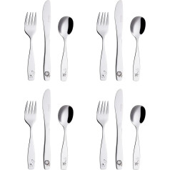 EXZACT Children's Cutlery Set 12 Pieces Stainless Steel 18/10 Dishwasher Safe Engraving Cutlery 4 x Forks 4 x Safety Knives 4 x Tablespoons Safari (Pack of 12)