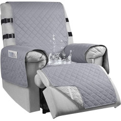 Armchair Protector for Children, Dogs, 100% Waterproof Recliner Chair Protector with Pockets, 1-Seater Non-Slip Chair Protector for TV Chair with 2 Adjustable Straps, Grey A, S