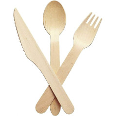 Cathys Candy Cart Disposable Biodegradable Wooden Cutlery Set, Eco-Friendly for Buffets, Parties, Home and Kitchen, 300 Pieces (100 Forks, 100 Spoons, 100 Knives)