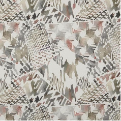 Kt KILOtela - Decorative Fabric Half Panama Digital Print Organic Cotton Lightweight Covers Cushions Tablecloths Curtains Curtains 100cm Length x 280cm Width Geometric Collage Brown Grey - 1 Metre