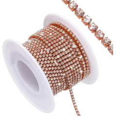 QUARKZMAN 10 Yard Crystal Rhinestone Close Chain Trim, Crystal Rhinestone Diamond Strips for Jewelry Making, Rhinestone Bling Sewing Embellishments, Silver Rhinestone with Orange Base