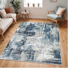 Livabliss Paris Modern Rug Runner - Abstract Design in Marble Look for Living Room 80 x 220 cm, Dining Room, Bedroom - Marble Rug Large, Soft Rug Short Pile, Blue Grey and Beige