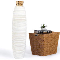 Leewadee Large Decorative Floor Vase for Decorative Branches, Tall Standing Vase for Pampas Grass, Design Wooden Vase, 90 cm, White Wash