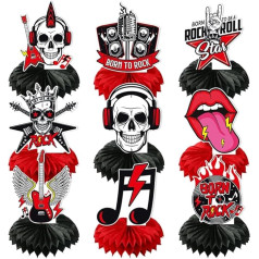 9 Pieces 1950s Rock and Roll Party Decorations Paper Honeycomb Centerpieces Sign Born to Rock Music Theme Skull Music Note Table Centerpiece for 50s Rock Music Birthday Party