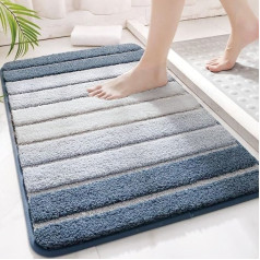 SWISSPACK Microfiber Bath Mat for Bathroom Non Slip Super Absorbent Machine Washable Extra Soft Thick 80x50cm Blue 80x50cm