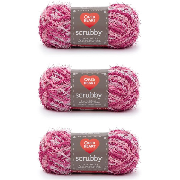 Red Heart E833.0934P03 Scrubby Yarn, Polyester, Candy, 3 Pack, 3 Count