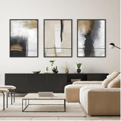 QPLGTU Geometric Poster Set, Abstract Pictures of Flowers and Plants, Printed Poster for Living Room, Background Wall Decoration, Frameless (Style 9.30 x 40 cm x 3)
