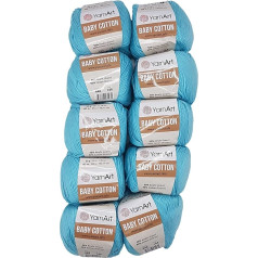 YarnArt Baby Cotton Knitting Wool with 50% Cotton, 500 g Wool Plain (Turquoise 446), Pack of 10 x 50 g
