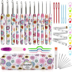 Aeelike Red Crochet Hook Set with Crochet Accessories, Portable Bag, 43 Pieces Ergonomic Crochet Set for Beginners, 2.25-8.0 mm Aluminium Crochet Hooks Set for Arthritic Hands, Crochet Set with Soft