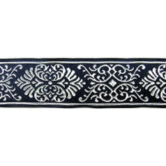 1A-Kurzwaren 35011-dklblsi Celtic Border Woven Ribbon 35 mm Wide Colour: Dark Blue/Silver Presented by 1A-Kurzwaren