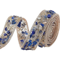 PH PandaHall 36 Inch Crystal Rhinestone Border Hot Fix Ribbon Gemstone Beads Iron On Embellishment with Curb Chain Edging for DIY Wedding Bridal Dress Shoes Phone Decor Blue
