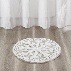 Madison Park CASABLANCA 100% Cotton Tufted Luxury Plush Medallion Floral Bathroom Rugs Absorbent Quick Dry Spa Design Shower Room Decor Round 25 Inch Taupe