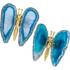 Nupuyai Pack of 2 Blue Agate Discs Butterfly Figure Decorative Ornament, Crystal Healing Stone Butterfly Wings Decor Stand Statue for Home Office Desk