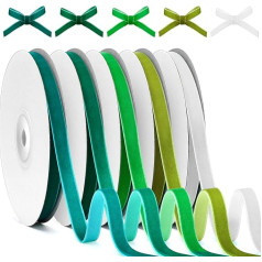 5 Rolls of Velvet Ribbon, 10 mm x 9.1 m, Gift Ribbon, Velvet Ribbon, Green White, Christmas Ribbon for Birthday Gift Wrapping, Bow, Crafts, Decoration, Bouquet Wrap