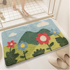 Non-Slip Bath Mat, Microfibre Fluffy Soft Bathroom Rug, Absorbent Bath Mat for Bathtub, Bathroom, Entrance, Door Mat, 50 x 80 cm (Spring)