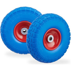 Relaxdays 2 x Sack Truck Wheels, Puncture-proof Solid Rubber Tyres, 4.1/3.5-4 Inch, 16 mm Axle, up to 150 kg, 260 x 85 mm, Blue/Red