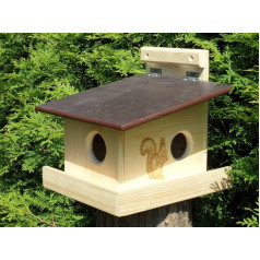 High-quality impregnated, weather-resistant XXXL squirrel feeder, made of high-quality solid wood, German quality product made by hand in the Bavarian Forest (impregnated)