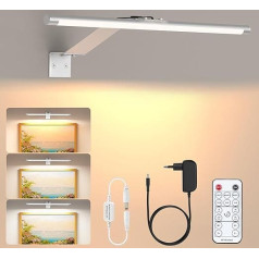 LABOREDUCER LED Picture Light Silver with Cable Plug in Remote Control Dimmable 3000 K Warm White Timer Rotatable Modern Indoor LED Aluminium Picture Lighting for Dart Lighting Wall Light