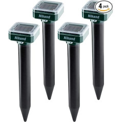 NIKAND Solar - Mole Repeller, Ultrasound, 4 Pack, for Outdoor Use, Sonic - Deterrent - Mole - Stopper Scare Vole for Lawn, Garden and Yard, Ground Control, Snake, Rodents