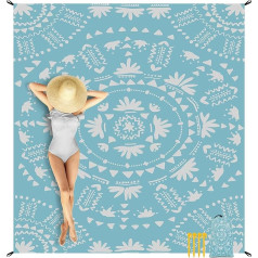 280 x 300 cm Large Beach Blanket, Sand-Free Waterproof Beach Mat for 4-8 People, Lightweight and Portable Picnic Blanket, Outdoor Camping Blanket with 4 Pegs for Beach, Hiking, Travel - Blue Blossom