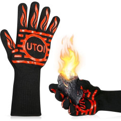 UTOI Barbecue Gloves Heat Resistant up to 800°C, Oven Gloves, Oven Gloves, Cooking Gloves, Accessories for Kitchen, BBQ, Barbecue, Outdoor, Cooking, Campfire, Oven, Cotton, 33 cm, Red