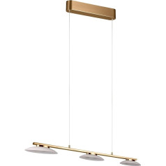 Trio Leuchten Merton 343610308 LED Pendant Light Metal Brass Matt Glass White with 3x 9 Watt LED Switch Dimmer Lift Me