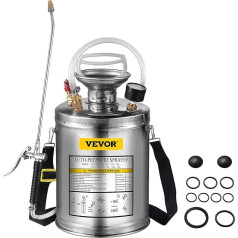 VEVOR Pressure Sprayer 4L Ultrasonic Garden Pond Nebuliser Stainless Steel Mist Machine with Valve, Pressure Gauge and Flow Suitable for Home, Garden, Vehicle Cleaning, Carpet Cleaning