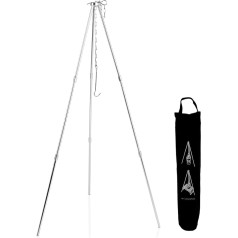 Otufan Tripod for Fire Pit, 80 cm/31.5 Inches, Hard Aluminium Oxide, Foldable, Removable with Adjustable Chain, Campfire Tripod, Hanging Pot, Swivel Grill, Grill Stand for Camping