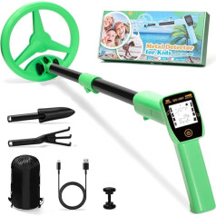 Metal Detector Children, Smofrees via USB Rechargeable Small Children's Metal Detector, Adjustable 60-86 cm Portable Metal Detector with Fun LCD Display for Outdoor Exploration, Green