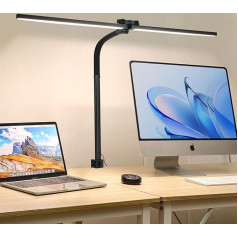 Lightess Double Head LED Desk Lamp with Gesture Control and Remote Control, 20 W 80 cm Dimmable Clamp Lamp with Plug Black Table Lamp Daylight Lamp for Office Monitor Architects