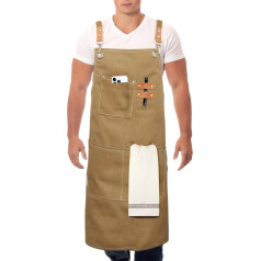 LittleMax Cooking Apron for Men Women Cross Back Strap Apron with Pockets Cotton Linen Work Apron for Kitchen Cooking BBQ M-XXL