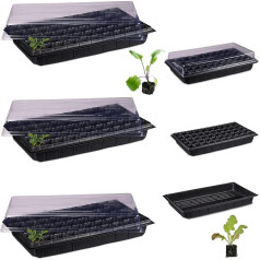 Relaxdays Propagation Box Set of 3 Mini Greenhouse for Windowsill, Propagation Plate, 50 Compartments HBT 12 x 56 x 29 cm, Black