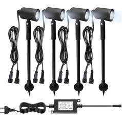 CHNXU Set of 4 LED Garden Lighting 3 W Garden Light IP67 Waterproof Cold White 6500 K 180 LM Height Adjustable Garden Lamp Garden Spotlight with 12 V Power Supply for Outdoor Tree, Meadow, Garden,