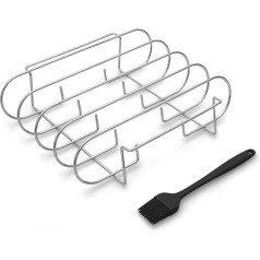 Venmark Rib Stand with 4 Slots Rib Holder - Durable Stainless Steel Grill Stand for Roasting Meat with 2 Easy Grip Handles - Complete with Silicone Hot Air Brush