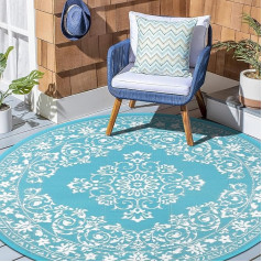 Enyhom Outdoor Rug, Round, 180 cm, Weatherproof Reversible Floor Mat, Plastic Patio Rug, Outdoor Rug, UV-Resistant RV Camping, Balcony Rug for Patio, Beach, BBQ, Picnic, Deck, Living Room