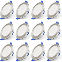 cloksh LED Recessed Spotlight, 230 V, Dimmable, Ultra Flat, 6 W, IP44 Bathroom Recessed Lights, Warm White, 3000 K, Neutral White, 4000 K, Cool White, 6500 K, Adjustable Ceiling Spotlight for