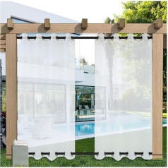 White Outdoor Curtain, Transparent, Weatherproof with Eyelets Top and Bottom, W 213 x H 244 cm, Outdoor Curtains, Sun Protection, Waterproof, Windproof, Eyelet Curtains, Outdoor Curtain, Patio, Gazebo