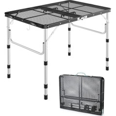Sportneer Outdoor Folding Barbecue Table, 90 x 60 cm, Camping Table, Foldable 3 Height Adjustable, Garden Table, Camping Table, Lightweight and Portable, Small Grill Table for Picnic, Camping