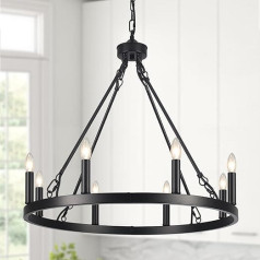 ASHUAQI Wagon Wheel Chandelier, 8 Lights, Black Chandelier Ceiling Lights, Living Room, Farmhouse Chandelier Ceiling Light, Rustic Black Chandelier Ceiling Lights for Dining Room, Kitchen