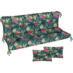 Ferocity Cushion for Hollywood Swing 185 x 50 x 50 cm, Garden Bench Cushion and 2 Cushions, Pallet Cushion, Seat Cushion and Back Cushion, Cushion, Mattress, Garden Cushion, Palm Dark Flowers [133]